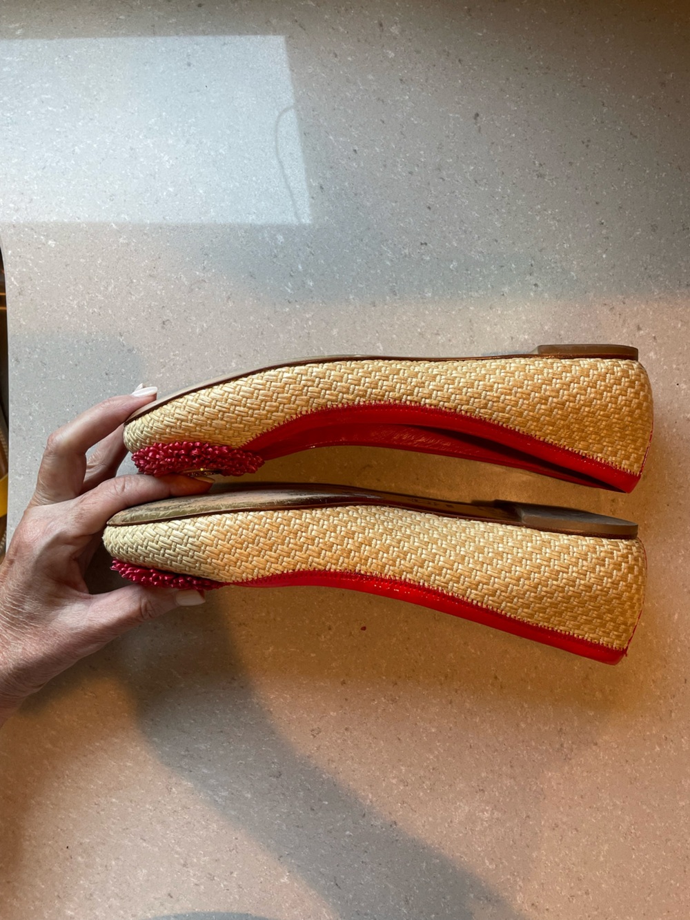 Tory Burch Reva Woven Ballet Flat | Cream/Red/Pink - Picture 8 of 10